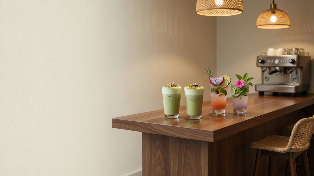Bar corner kopi & mocktail — racikan barista (ilustratif, bukan foto venue asli)