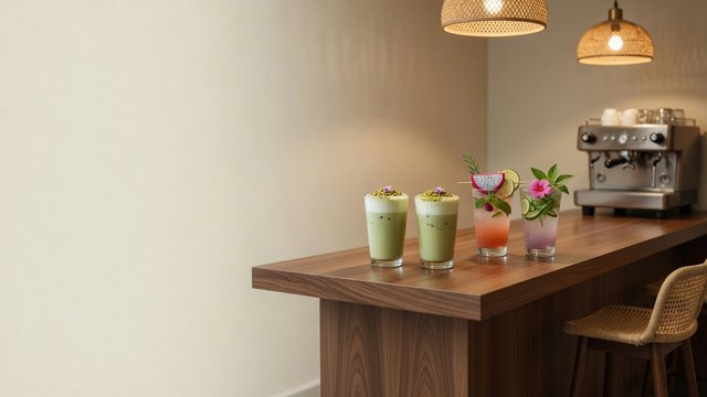 Bar corner kopi & mocktail — racikan barista (ilustratif, bukan foto venue asli)