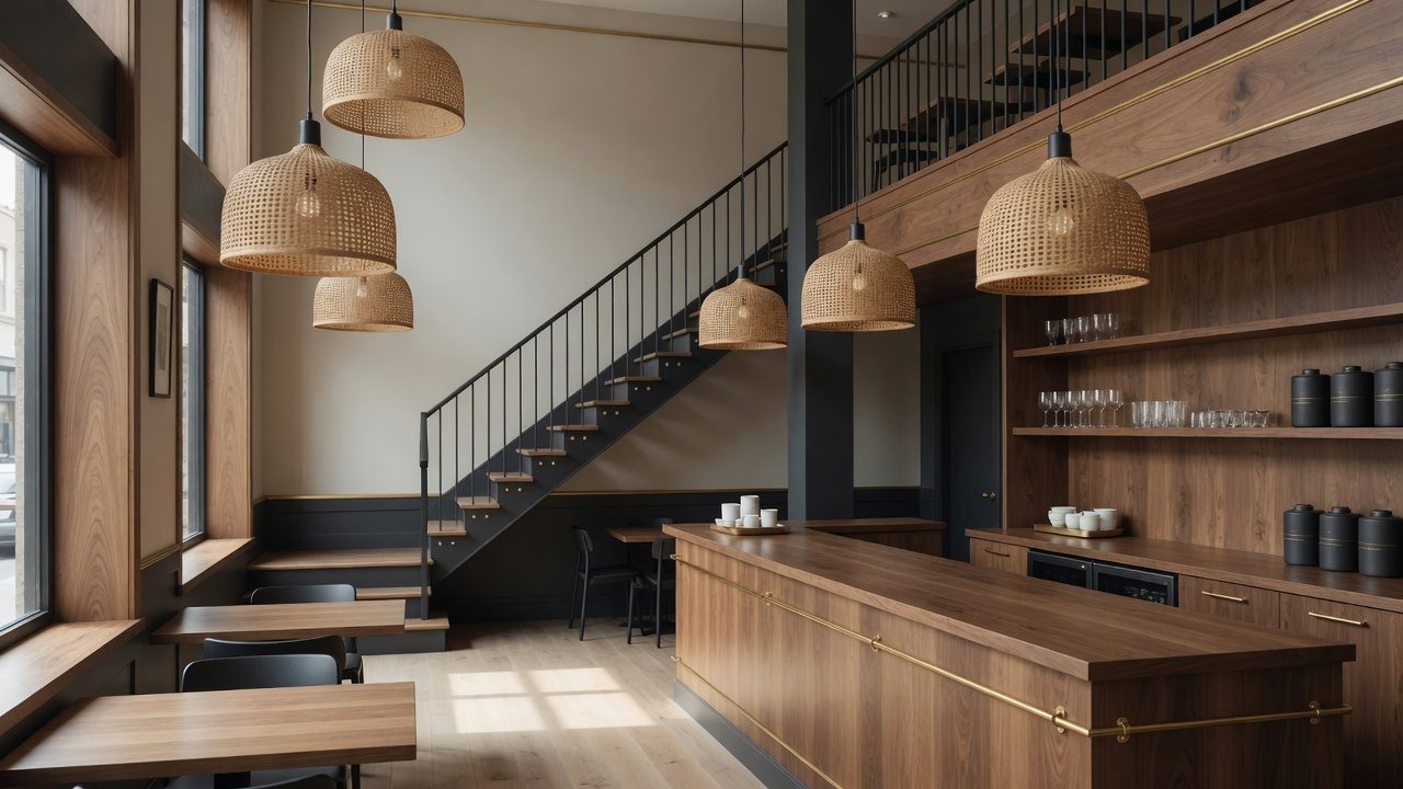 Life Kitchen interior architecture warm wood — gallery intro — concept visual (AI, bukan foto venue asli)