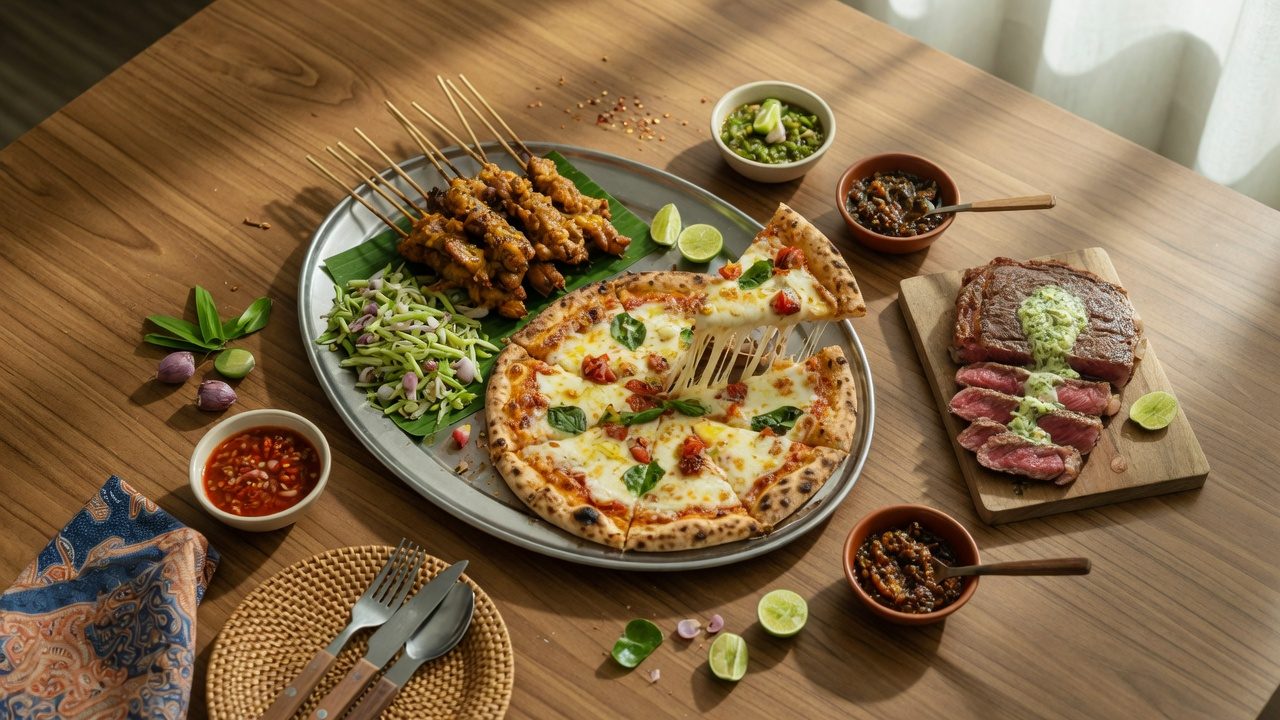 Signature dishes Life Kitchen — editorial spread — concept visual (AI, bukan foto venue asli)