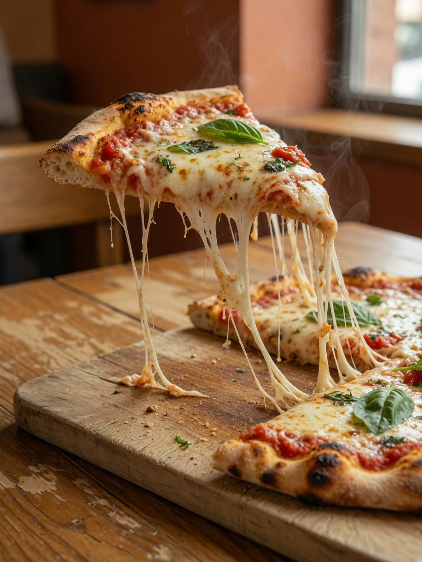 Italian Pizza Cheese Pull — concept visual (AI, bukan foto venue asli)